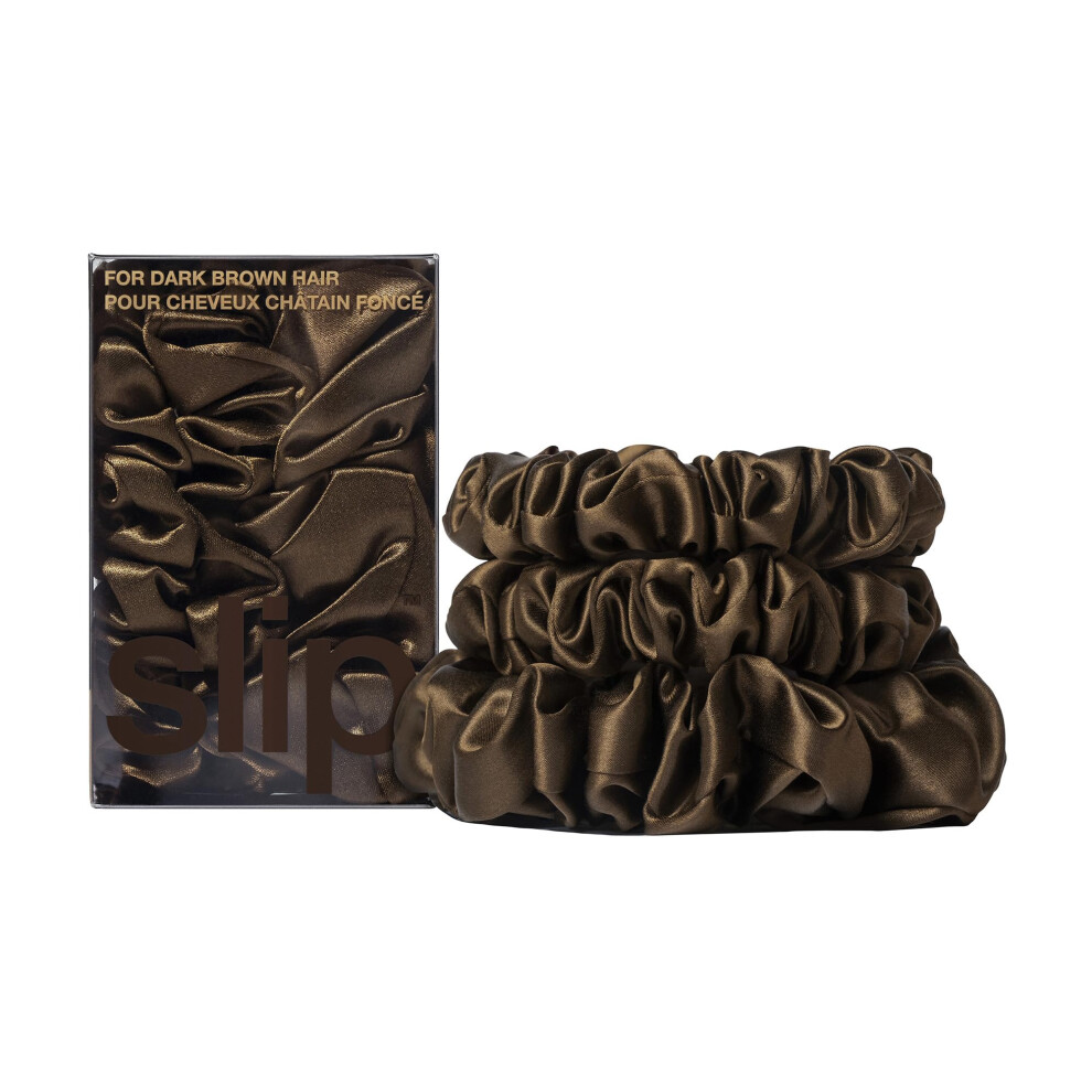 Slip Dark/Brown Back To Basics Midi & Large Scrunchie Set | Includes 2 Midi & 1 Large Pure Silk Scrunchies | 100% Mulberry Silk Anti-Crease Gentle O