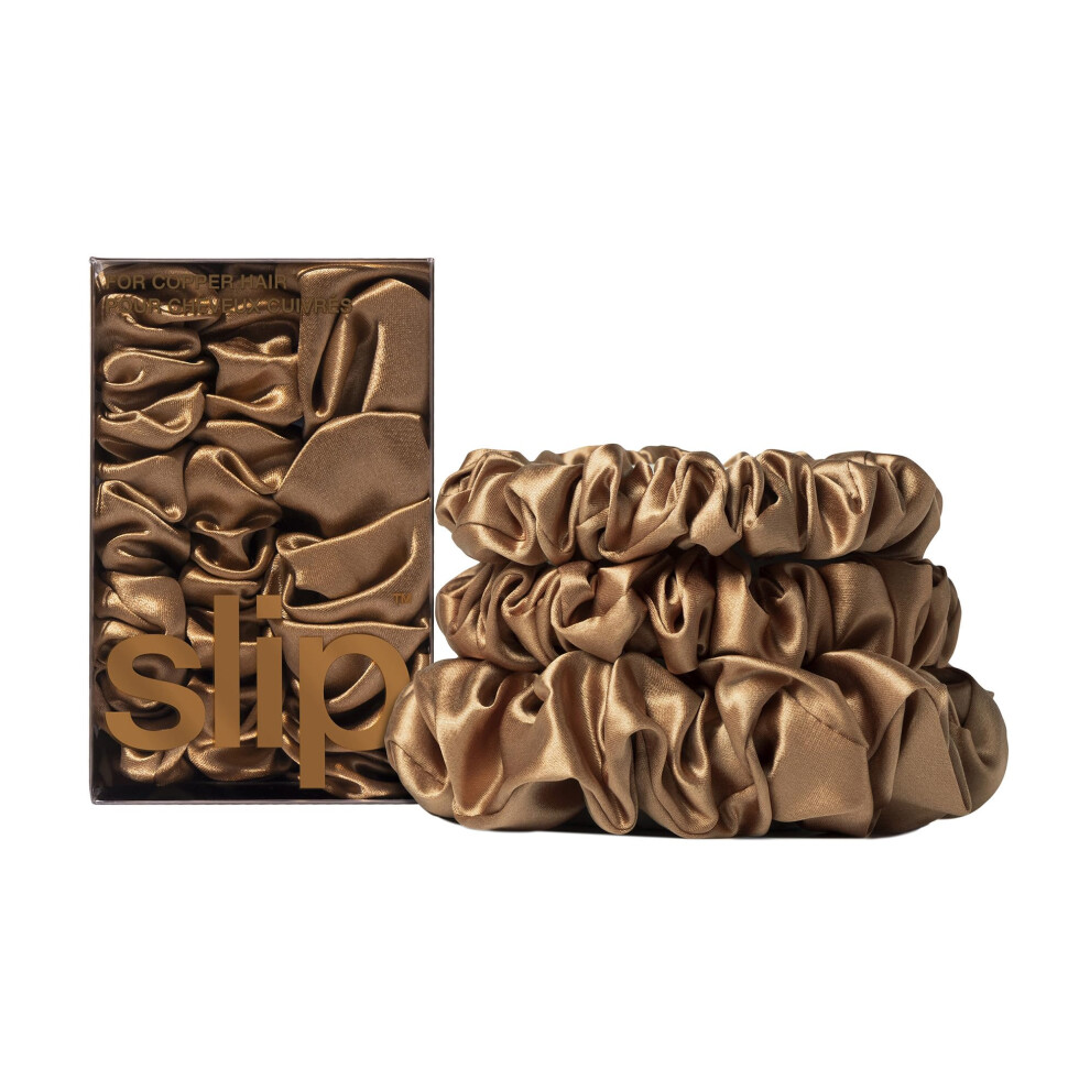 Slip Pure Silk Assorted Scrunchies - Copper 3 Count - 100% Pure 22 Momme Mulberry Silk Scrunchies For Women - Hair-Friendly + Luxurious Elastic Scrun
