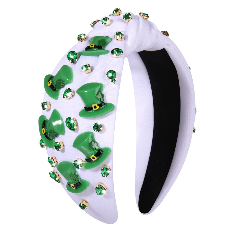 Bandeau de la Saint-Patrick pour femme, chapeau haut de forme irlandais vert, orné de cristaux, noué, accessoire de fête, cadeau (chapeau haut de