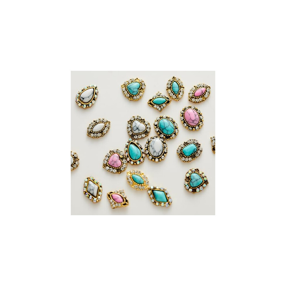 S??????? Turquoise 50Pcs Western Nails Nail Charms 3D Nail Art Supplies Nail Accessories Nail Decoration Retro Nail Charms For Manicure Craft