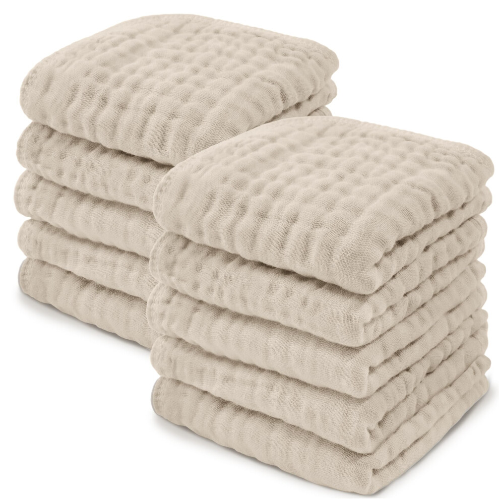 Muslin Baby Washcloths 10 Pack - Soft 6-Layer Cotton Wash Cloths For Sensitive Skin - 10X10 Large Gentle Absorbent Infant Essentials Comfy Cubs