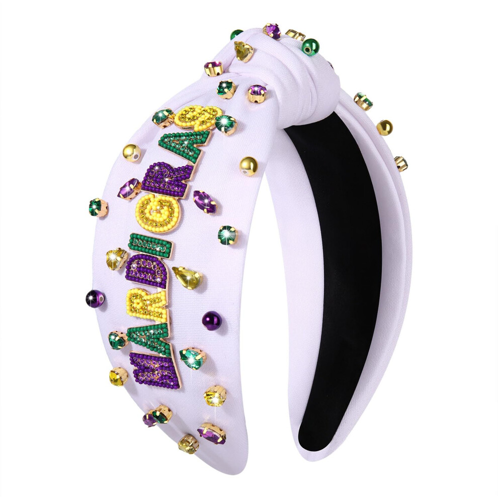 Bandeau MOLOCH Mardi Gras pour femme, bandeau nou   avec lettres Mardi Gras, violet, jaune, vert, cristal, accessoires pour cheveux, cadeaux