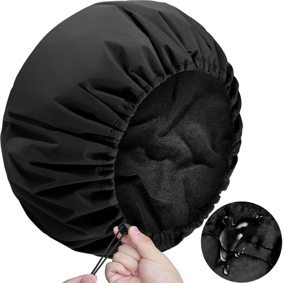 Sheomern Adjustable Shower Cap With Terry Cloth Lining Dual Waterproof Shower Cap Reusable For Women Men Large Hair Cap For Shower Double Layer Soft