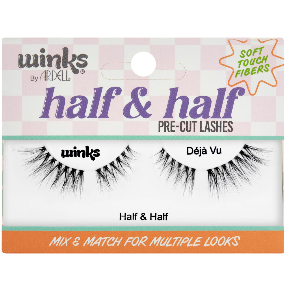 Ardell Winks Half & Half Pre-Cut Lashes  D?j Vu - False Eyelashes  DIY Lash Cluster  Fluffy Curl for Cat Eye Look  Easy Application  Reusable  Natural