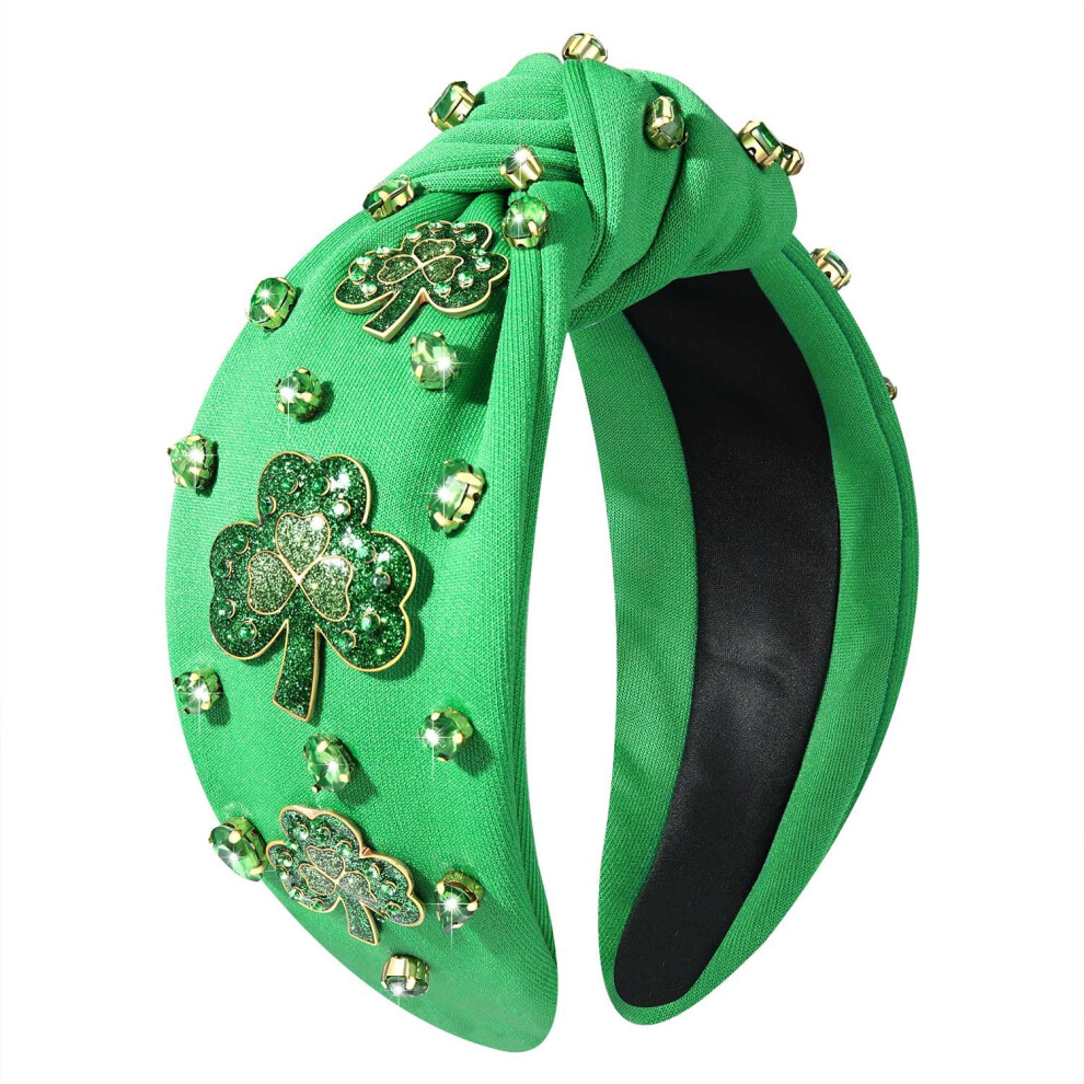 Fascia Per Capelli Boderier Per Il Giorno Di San Patrizio, Con Trifoglio Verde, Con Cristalli Gioiello, Annodata, Per Feste, Accessori Per Capell