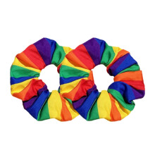 Regenboog haar scrunchies voor meisjes vrouwen - 2 stuks gestreepte regenboog scrunchies haarelastiekjes zijde satijn paardenstaart houder trots rege
