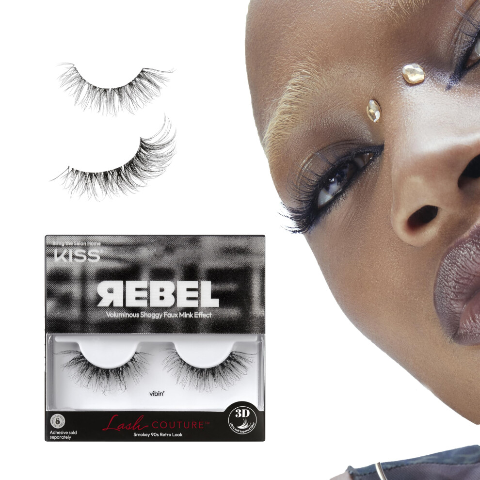 Kiss Lash Couture Rebel Collection False Eyelashes 'Rockstar' 12 Mm Includes 1 Pair Of Lash Contact Lens Friendly Easy To Apply Reusable Strip