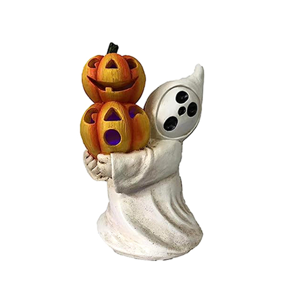 Spactz Pumpkin Figurines Rustic Resin Ghost Halloween Statue A
