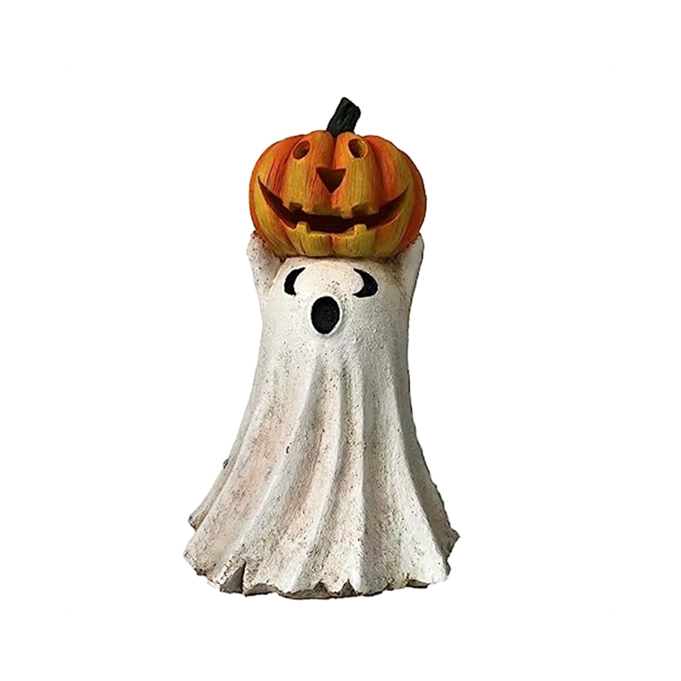 Spactz Pumpkin Figurines Rustic Resin Ghost Halloween Statue B