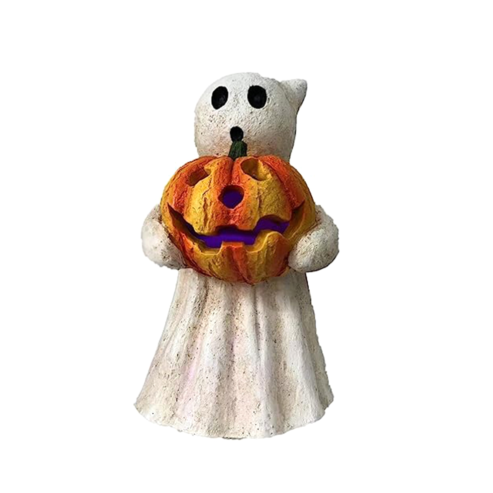 Spactz Pumpkin Figurines Rustic Resin Ghost Halloween Statue C