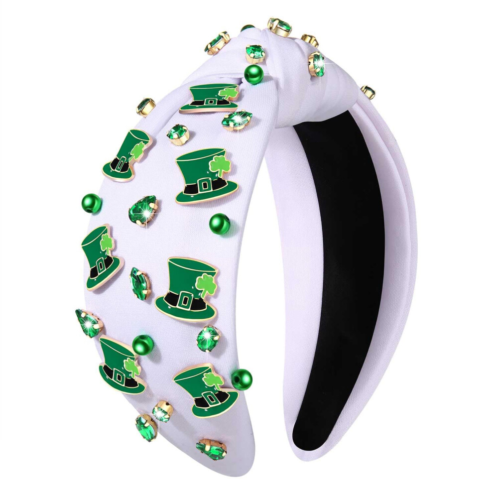Bandeau de la Saint-Patrick, bandeau haut-de-forme en trèfle vert, bandeau noué en cristal et bijoux, bandeau de fête, couvre-chef, accessoires p