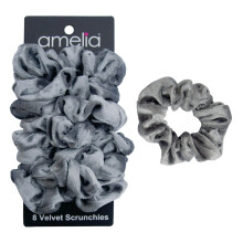 Amelia Beauty grijze fluwelen scrunchies Medium 3,5 inch Zacht voor het haar Sterke grip Geen probleem Geen deuken of vouwen. 8 stuks