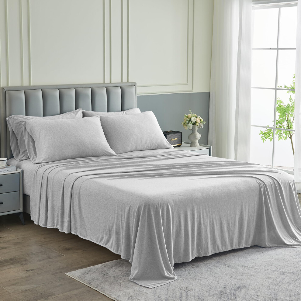 Parure de lit Pure Bedding - Parure de lit complète [6 pièces gris clair chiné] - Microfibre brossée 1800 de luxe hôtel - Douce et respirante - D