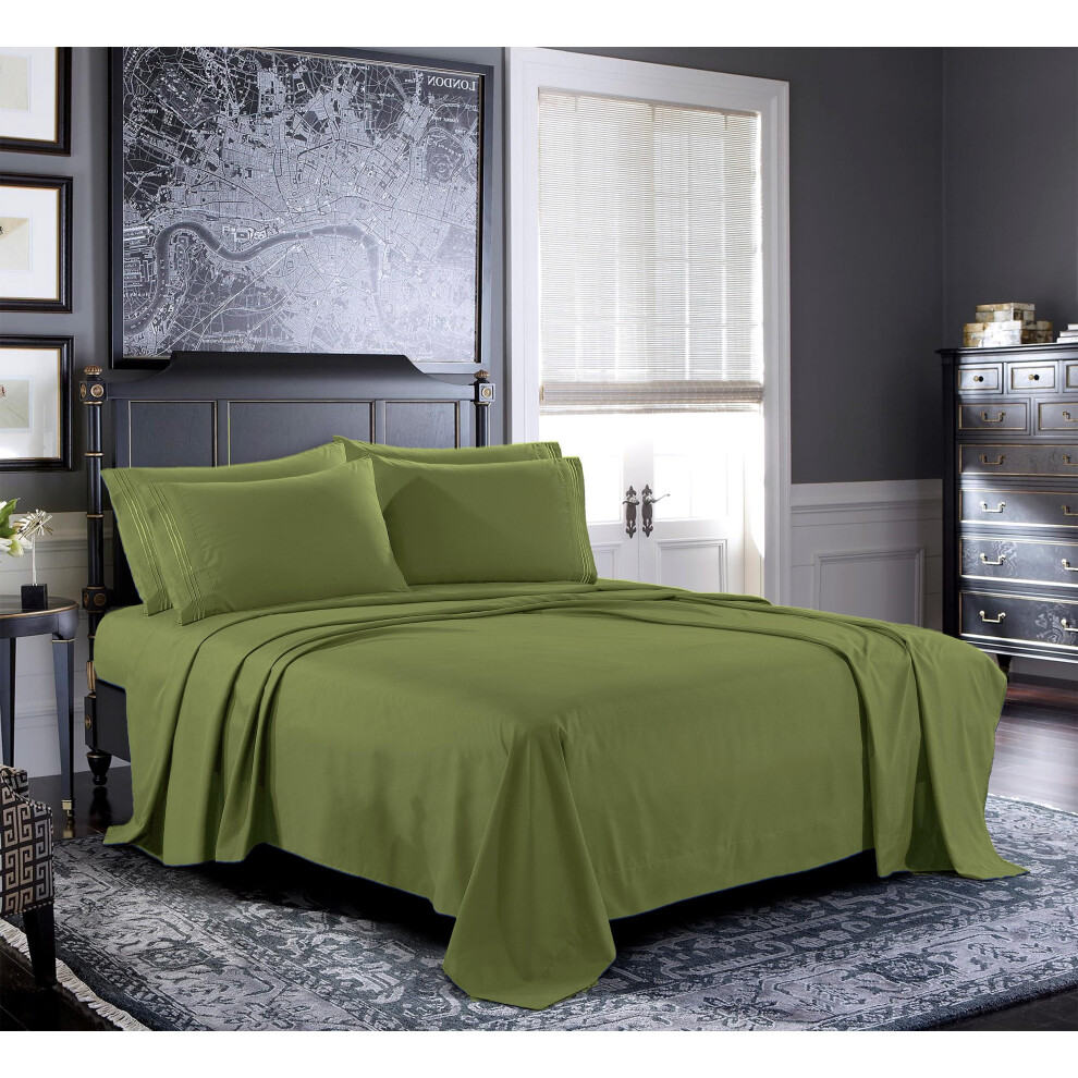 Parure de lit Pure Bedding - Parure de lit complète [6 pièces vert olive] - Microfibre brossée 1800 de luxe hôtelier - Douce et respirante - Drap