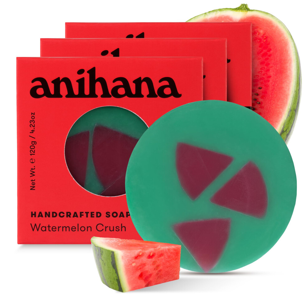 Anihana Handcrafted Soap 3 Pack With Coconut Oil Gentle Cleansing Paraben Free Cruelty Free Refreshing Watermelon Crush Scent 4.23 Oz Each