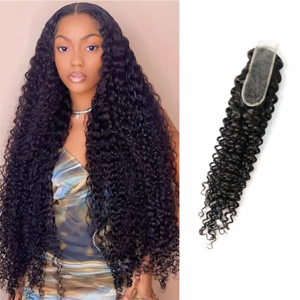 Rewcoin Unisex Brazilian Curly 2X6 Lace Closure 100% Unprocessed Human Virgin Hair Deep Curly Closure Pre-Plucked Hairline Kinky Curly Closure With Baby Hair (14Inch