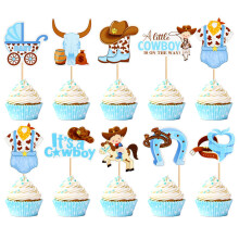 Keaziu 36 pices Un petit cowboy est sur le chemin pour cupcakes, quitation, fer cheval, chapeaux de cow-girl, thme occidental, joyeux annive