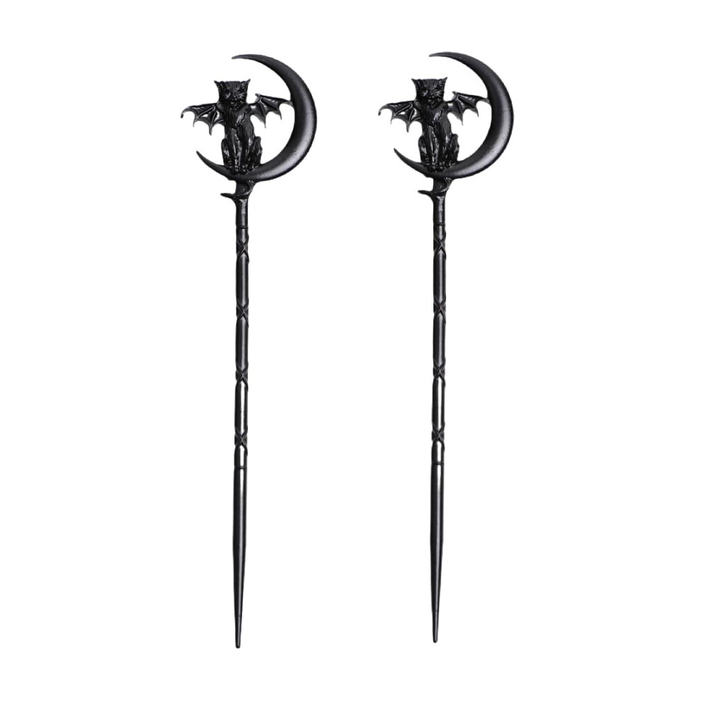 LANGHONG Lot de 2   pingles    cheveux r  tro en forme de croissant de lune pour femme, accessoires pour cheveux, motif chat et lune (ZRTL20)