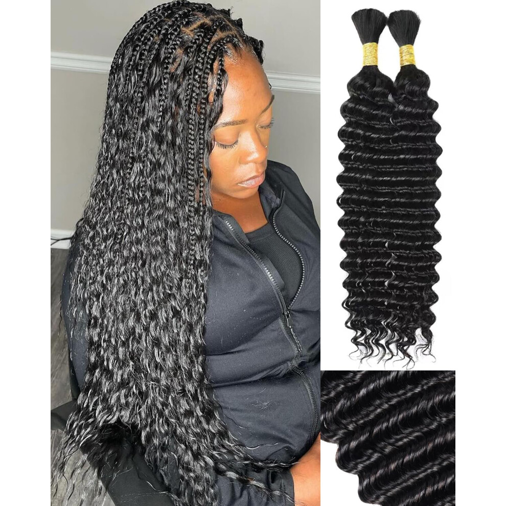 Lemeiily Unisex Human Braiding Hair 2 Bundles 100G 18Inch Deep Wave Bulk Human Hair For Braiding No Weft Curly Braiding Hair Bulk Curly Human Hair For Boho Braids 12A