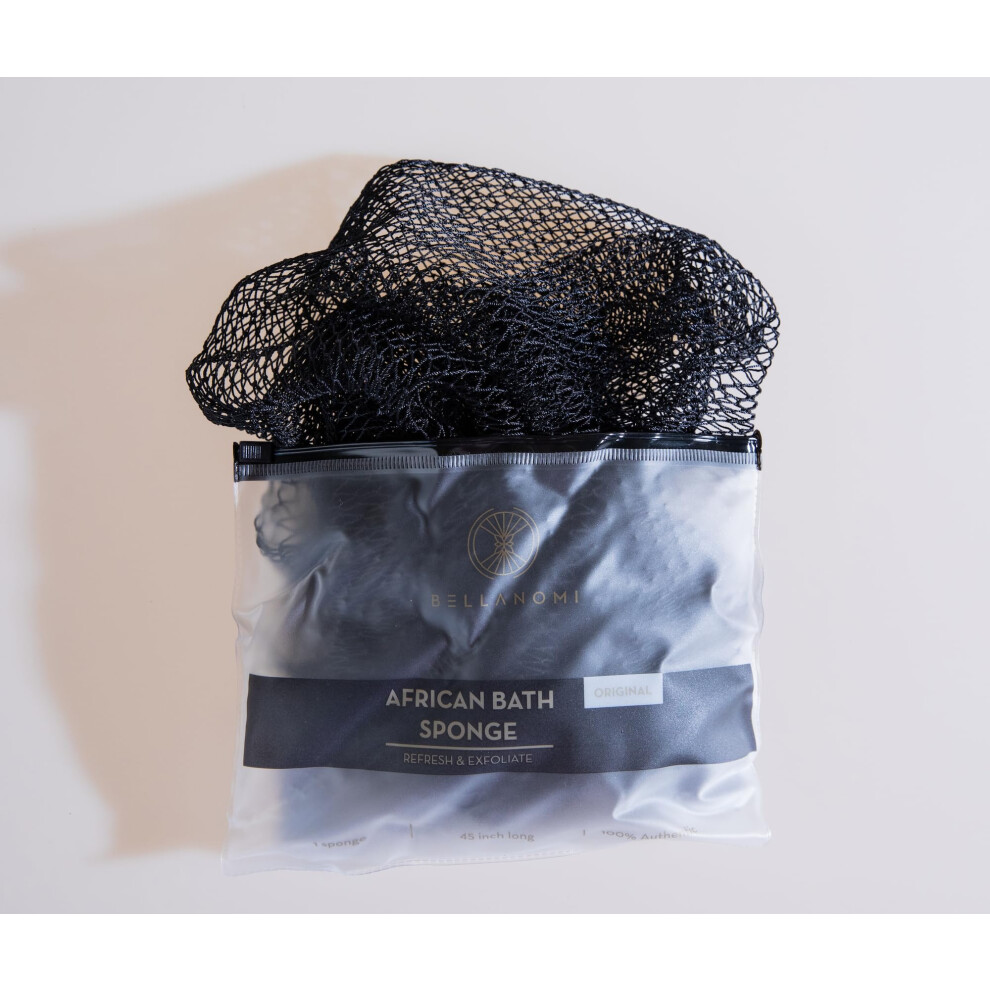 ?Pe?A???? Black Bellanomi African Exfoliating Net Sponge Authentic Ethically Sourced From Nigeria 45 Inches Long Back Scrubber For Daily Use (Black)