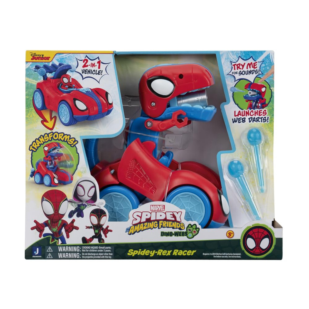Spidey And His Amazing Friends Marvel Spidey-Rex Racer - 8-Inch Vehicle With Sounds That Transforms From Vehicle Into Dinosaur