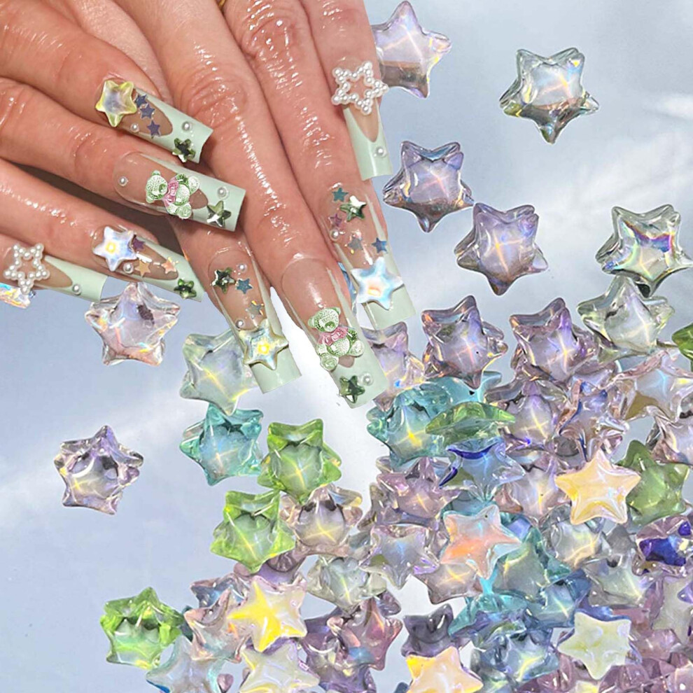Kasoicra 100 Pcs Star Nail Charms 3D Crystal Stars Nail Art Rhinestones Aurora Star Nail Art Charms Resin Colorful Star Nail Charms For Nail Art Diy Nail Acces