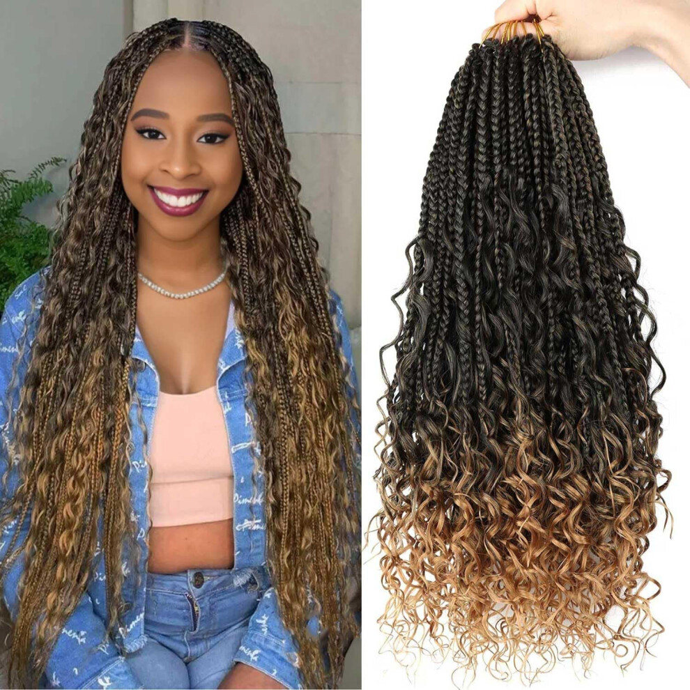 Lickran Bohemian Box Braids Crochet Hair 8 Packs Goddess Box Braids Crochet Hair 18 Inch Boho Crochet Braids For Black Women Synthetic Braiding Hair T27#