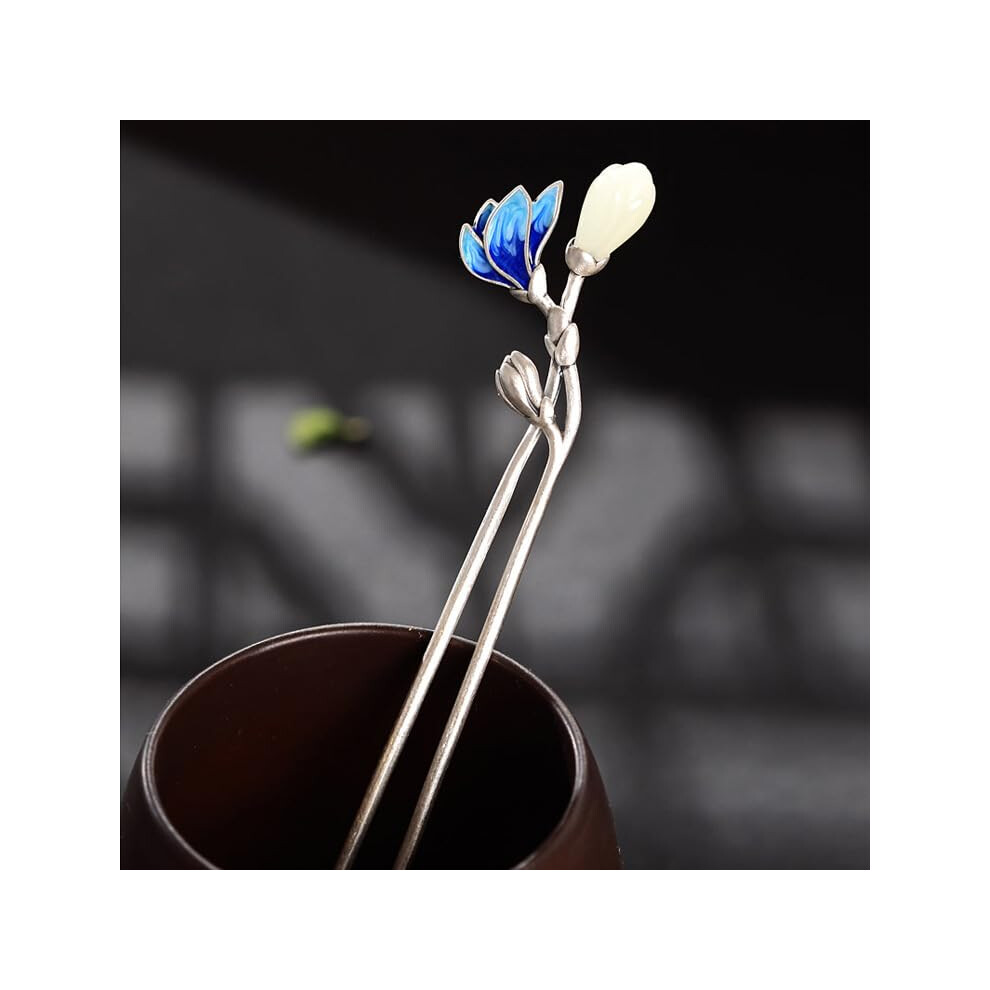 Rabithenn Unisex Blue,Silver S925 Silver Jingde Blue With Jade Hairpin Chinese Hanfu Style Hair Sticks Retro Handmade Hair Clip For Women Girls Long Hair