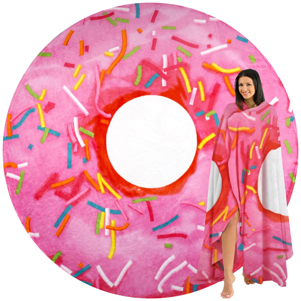 Couverture Donut Zulay - Couverture Donut Nouveauté pour Adultes et Enfants - Couverture Donut Ronde Rose Glacée en Flanelle Douce de Qualité Sup