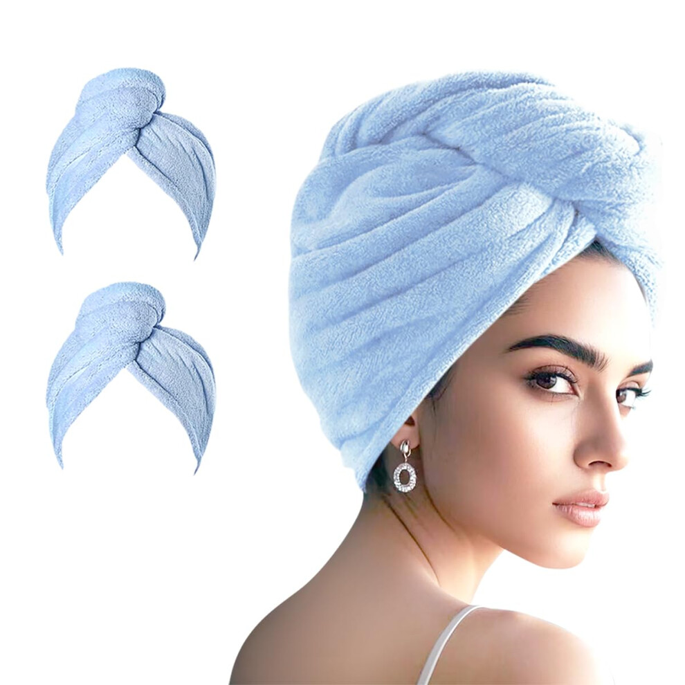 Serviette en microfibre AGKXHDEC pour cheveux mouill  s et secs, turban pour femmes (couleur    titre indicatif uniquement) (bleu)