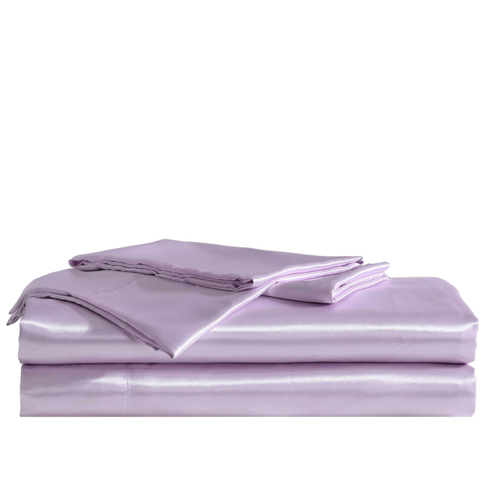 Betsey Johnson - Draps de lit luxueux en satin avec taie d'oreiller assortie, poche profonde, doux et soyeux, essentiels de la chambre (violet uni dou