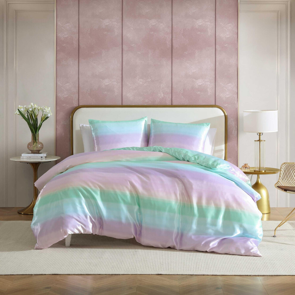 Betsey Johnson - Parure de lit en satin ultra doux avec housse de couette assortie et attaches d'angle pour un ajustement parfait (violet pastel ombr