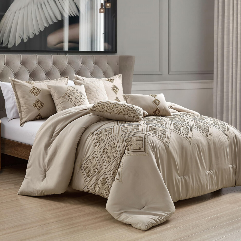Parure de lit ESCA Aulis beige 7 pi   ces, taille Queen, taupe