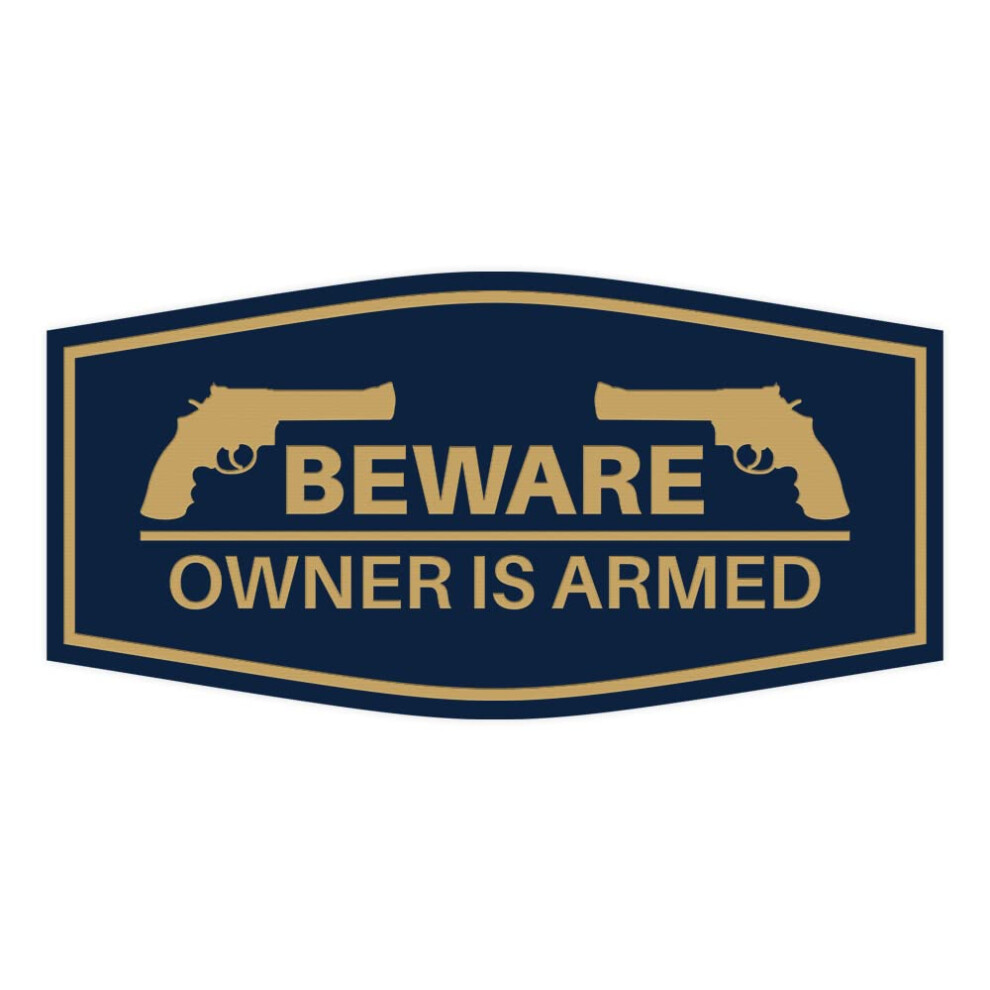 Panneau Attention, Le Propri Taire Est Arm (Bleu Marine/Dor ) - Petit Paquet De 2-image