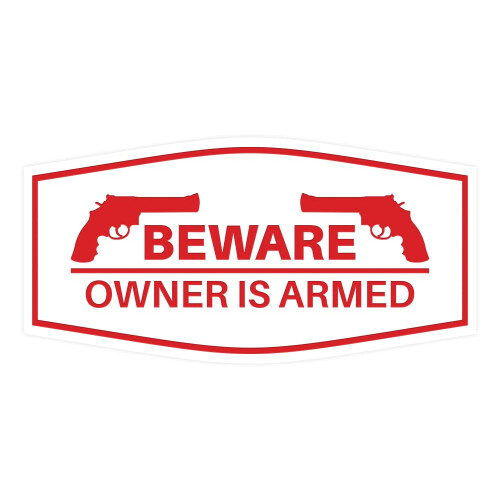 Fancy Beware Eigenaar is gewapend bord (wit/rood) - Klein 2-pack