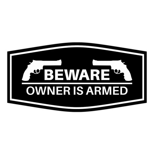 Fancy Beware Eigenaar is gewapend bord (zwart) - Groot 2-pack