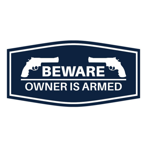 Fancy Beware Owner is Armed Sign (Navy Blue/White) - Large 2 Pack