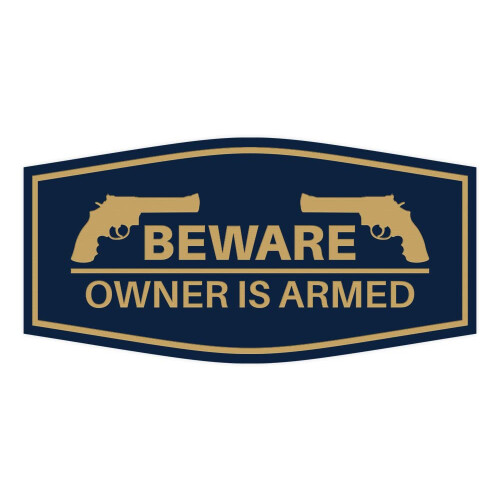 Fancy Beware Eigenaar is Gewapend Bord (Marineblauw/Goud) - Groot 2-pack
