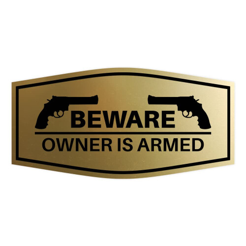 Fancy Beware Eigenaar is gewapend bord (Geborsteld goud) - Klein 2-pack