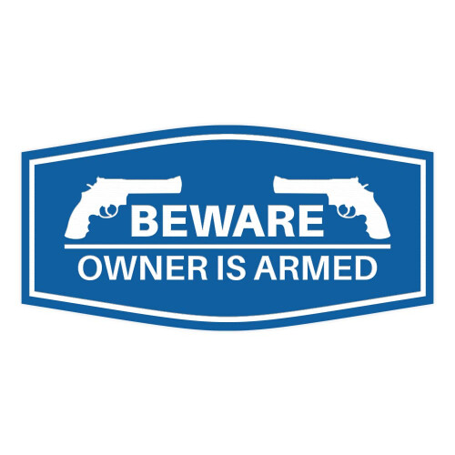 Fancy Beware Eigenaar is gewapend bord (blauw) - Medium 2-pack