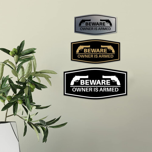 Fancy Beware Eigenaar is Gewapend Bord (Zwart Goud) - Groot 2-pack 2