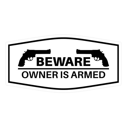 Fancy Beware Eigenaar is gewapend bord (wit) - Groot 2-pack