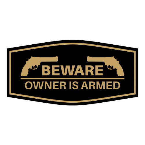 Fancy Beware Eigenaar is Gewapend Bord (Zwart Goud) - Medium 2-Pack