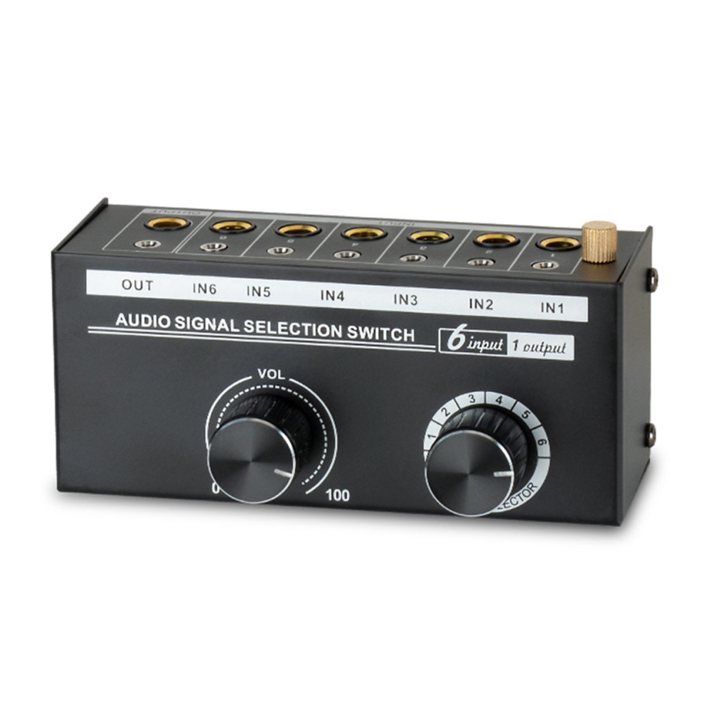 Audio Switcher -6-Way 3.5/6.35Mm Stereo Switch - Signal Source Selector Splitter Box With Line Controller 4852496748593
