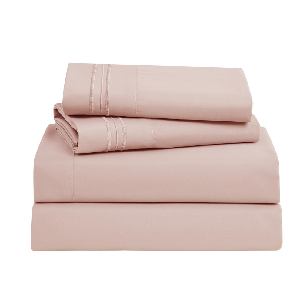 Parure de lit Clara Clark Premier 1800 Series, draps et taies d'oreiller de luxe doux, anti-plis, anti-d   coloration et anti-taches, rose et beige