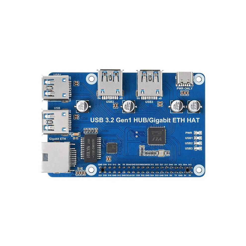 For Usb 3.2 Gen1 Hub Gigabit Eth Hat Expansion Board Gen1+1000M Ports 4B Blue 4852496753672