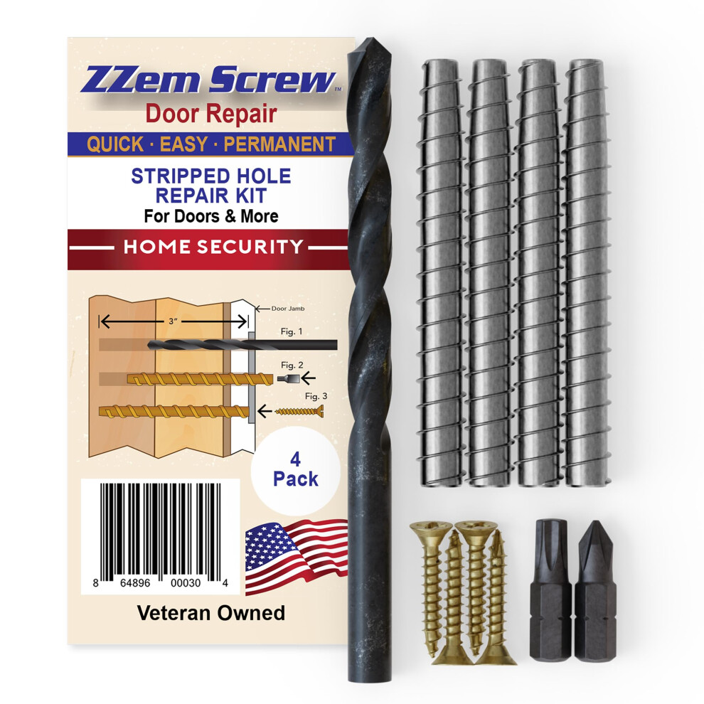 4-PK - #9x3 Steel Screws Permanent Door Hinge Repair Kit - Easy Stripped Screw Hole Repair - Reinforce Door Hinges  Strike Plates & Door Jamb Repair --image-OPC-PGDQBH2-NEW