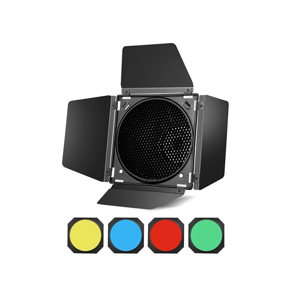 Bd-04 Barn Door With Honeycomb Grid 4 Color Gel Filters For Bowen Standard Reflector Essential Photography Accessory 4852496754518