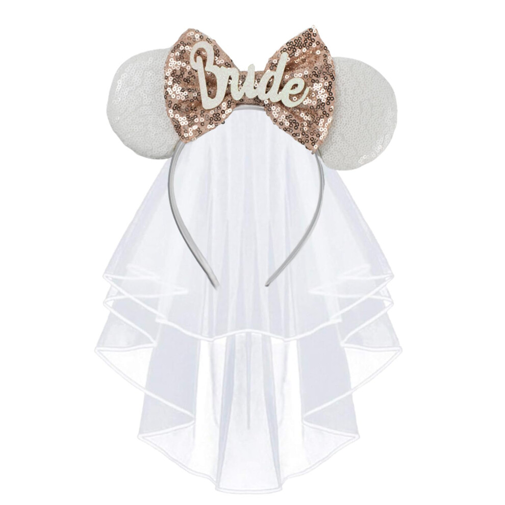 Jiahang Haarschleife Mit Buchstaben F R Die Braut, Mausohren, Haarband Mit Brautschleier, Flitterwochen, Hochzeitsohren, Junggesellinnenabschied,-image