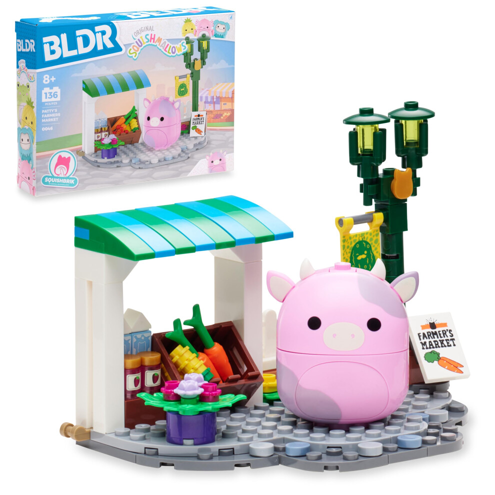 Bldr Squishmallows Patty's Farmers Market Building Set - Patty The Cow Buildable Figure - Squishmallows Fans 8+ 0046 Pink